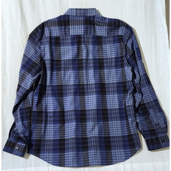 Calvin Klein L Button Down Shirt Men's XL Slim Fit Blue Plaid Long‎ Sleeve - Picture 2 of 9
